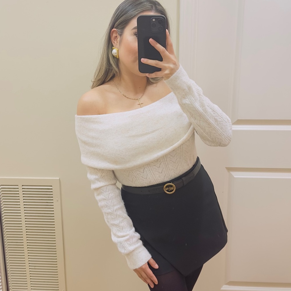 Jessica Simpson Off-Shoulder Cream Sweater